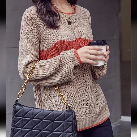 COPY - COPY - Casual Crew Neck Color Block Sweater. - Picture 4 of 5